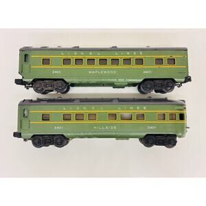 Lionel Postwar Maplewood Hillside 2400 2401 Lighted Passenger Car Set of 2